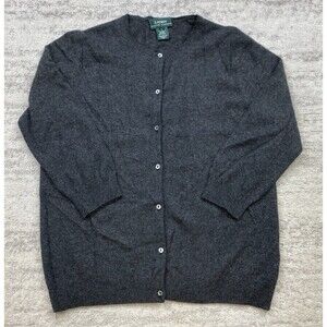 Lauren Ralph Lauren Cashmere Cardigan Gray Button Up 3/4 Sleeve Size Large